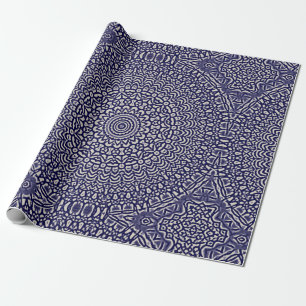 Papier Cadeau Motif bleu-foncé d'aquarelle de tache de mandala