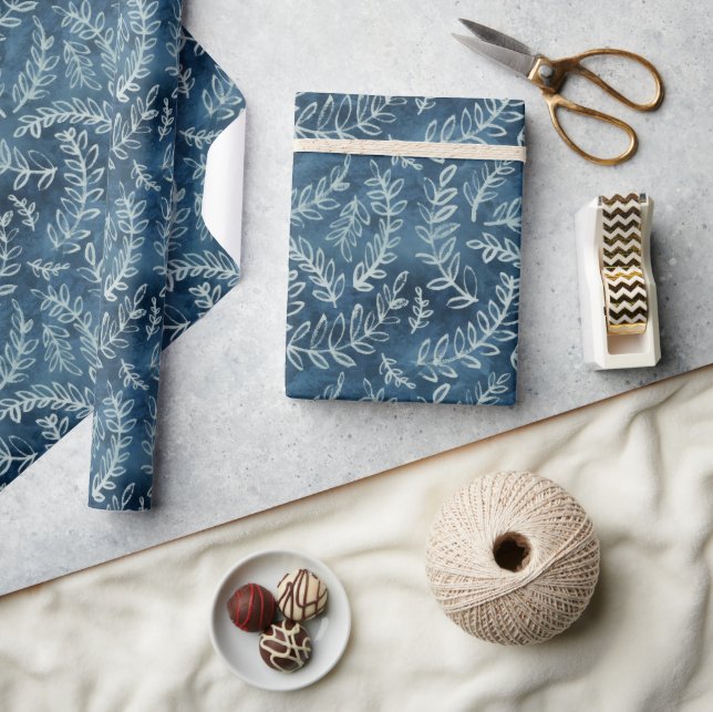Papier Cadeau Motif Blue Indigo Feuille Twigs (Artisanat)
