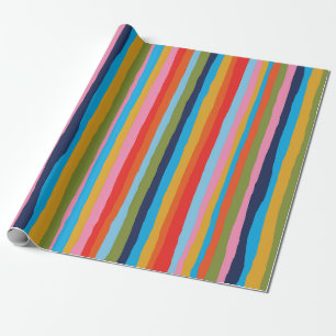 Papier Cadeau Motif Boho peint en bandes serrées colorées