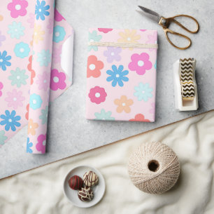 Papier Cadeau Motif Boho Rose Daisy Flowers