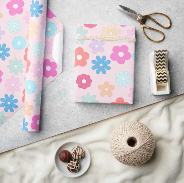 Papier Cadeau Motif Boho Rose Daisy Flowers (Artisanat)