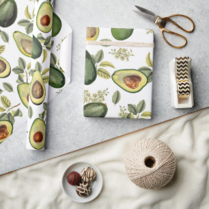 Papier Cadeau Motif botanique Aquarelle Avocado