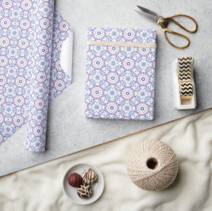 Papier Cadeau Motif botanique bleu, lavande et rose