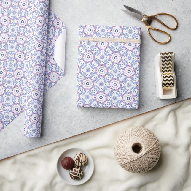 Papier Cadeau Motif botanique bleu, lavande et rose (Artisanat)