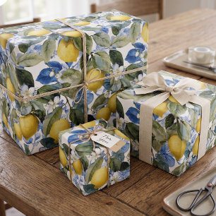 Papier Cadeau Motif botanique de citron méditerranéen Citrus