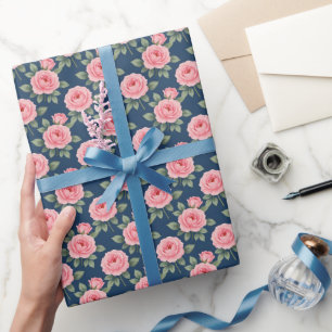 Papier Cadeau Motif botanique de roses roses luxuriantes