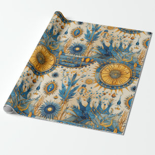 Papier Cadeau Motif botanique d'oiseaux exotiques de chinoiserie