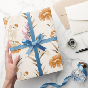 Papier Cadeau Motif botanique en terre cuite fleur sauvage