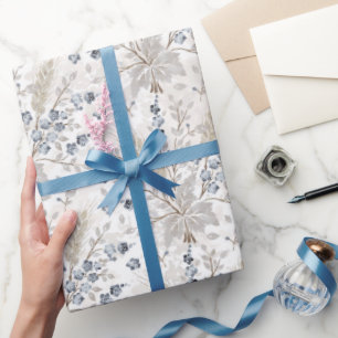 Papier Cadeau Motif botanique floral bohème neutre et doux