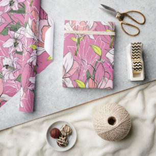 Papier Cadeau Motif Botanique Moderne Rose Et Vert