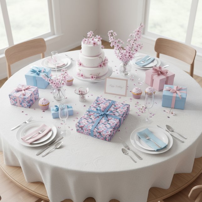 Papier Cadeau Motif botanique rose Sakura fleurit (Créateur téléchargé)