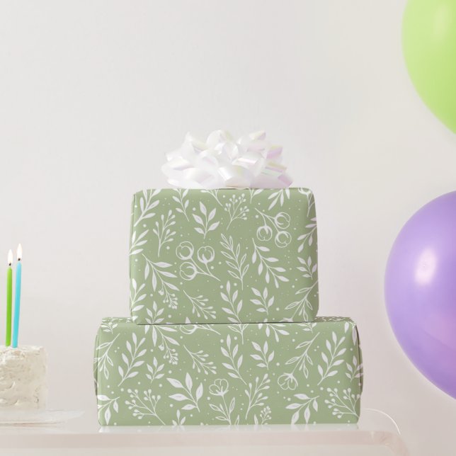 Papier Cadeau Motif botanique Sage Vert Papier à envelopper Roul (Cadeaux de fête)