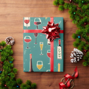 Papier Cadeau Motif Bouteilles et verres