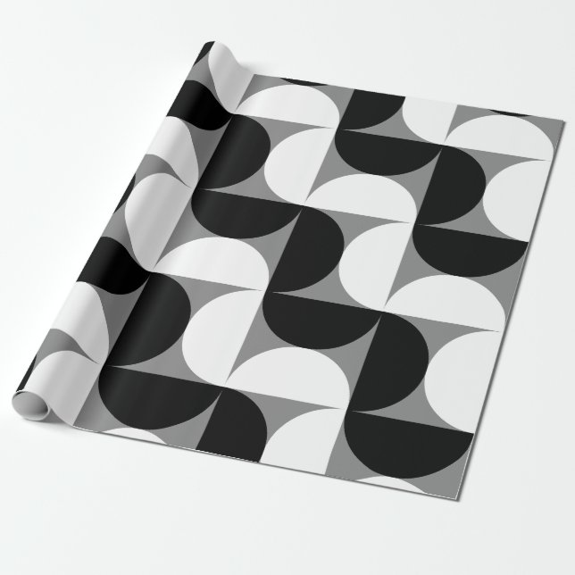 Papier Cadeau Motif Bowls du Moyen-siècle noir blanc (Déroulé)