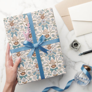 Papier Cadeau Motif Bows et fleurs bleues