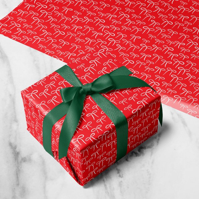 Papier Cadeau Motif Bows simples blanc et rouge (Créateur téléchargé)