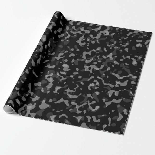 Papier Cadeau Motif branché de camouflage noir et gris (Déroulé)