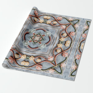 Papier Cadeau Motif broderie avec dentelle de fil de coton, perl