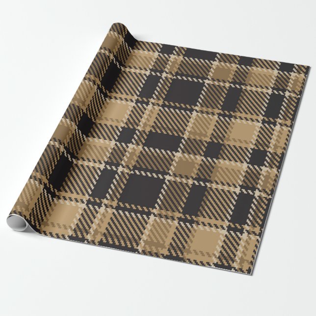 Papier Cadeau motif Brown beige plaid (Déroulé)