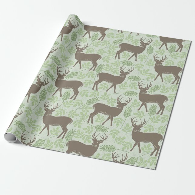 Papier Cadeau Motif Brown vert du bois de cerf (Déroulé)