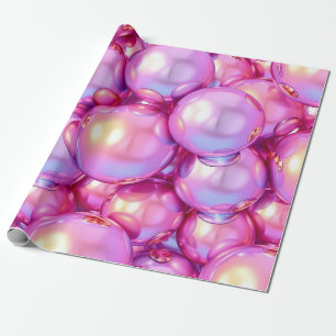 Papier Cadeau Motif Bulles 3D Brillantes Rose Iridescent Emballa
