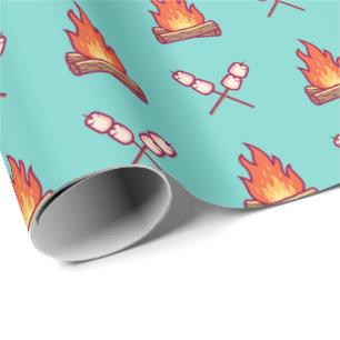 Papier Cadeau Motif Campfire et Marshmallow