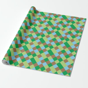Papier Cadeau Motif carré bleu vert et marron