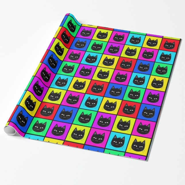 Papier Cadeau Motif carré de chat d'arc-en-ciel (Déroulé)