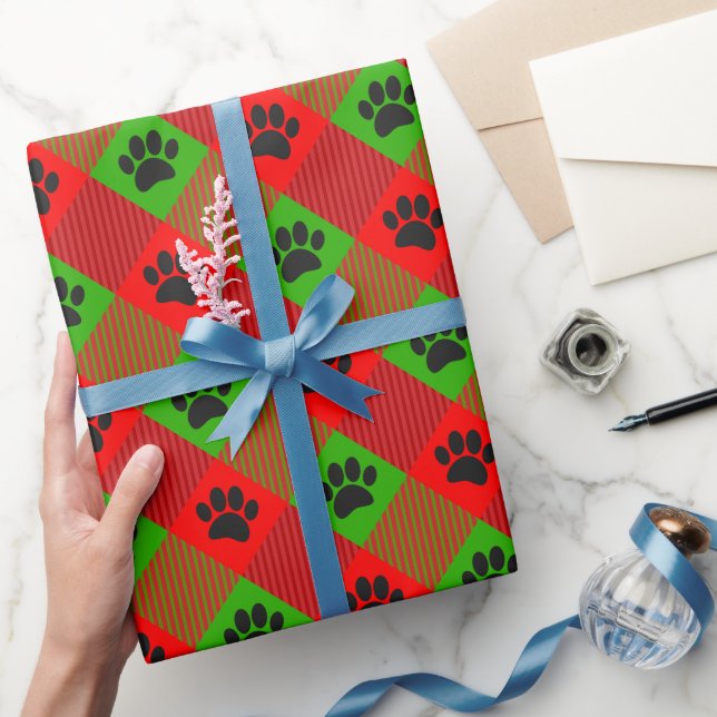 Papier Cadeau Motif Carré Empreinte de patte chien personnalisé (Cadeaux)