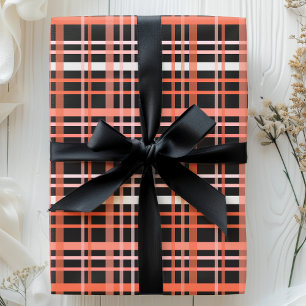 Papier Cadeau Motif carreau Halloween en orange, rose et noir