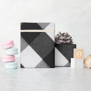 Papier Cadeau Motif carreau neige buffle noir blanc Classique