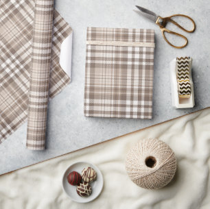 Papier Cadeau Motif carreau tartan ton terre neutre