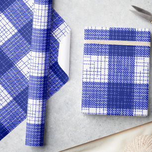 Papier Cadeau Motif carreaux à carreaux gras bleu et blanc
