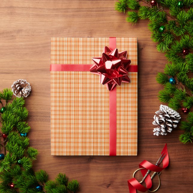 Papier Cadeau Motif carreaux en lin orange chaud (Cadeau de vacances)