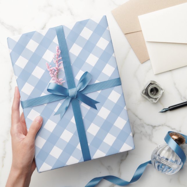Papier Cadeau Motif carreaux et gingham bleu pastel classique (Cadeaux)