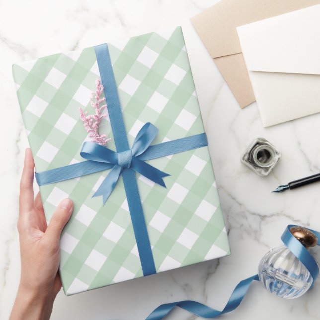 Papier Cadeau Motif carreaux et vichy vert pastel classique (Cadeaux)