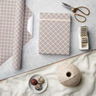 Papier Cadeau Motif carreaux gris taupe marron blanc de classe