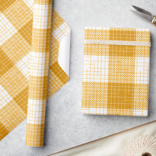 Papier Cadeau Motif carreaux jaune et blanc gras