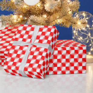 Papier Cadeau Motif carreaux moderne rouge écarlate et blanc 