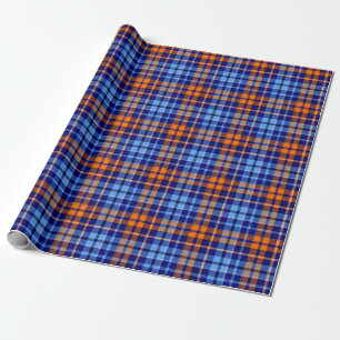 Papier Cadeau Motif carreaux tartan bleu marine orange cyan