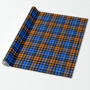 Papier Cadeau Motif carreaux tartan noir orange bleu