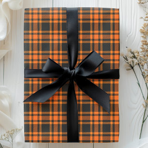 Papier Cadeau Motif carreaux tartan noir orange Halloween