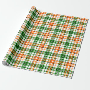 Papier Cadeau Motif carreaux tartan vert orange blanc