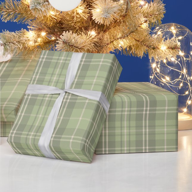 Papier Cadeau Motif carreaux vert sauge (Vacances)