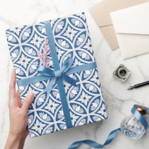 Papier Cadeau Motif Carrelage Lotus Côtier - Le Lotus Blanc