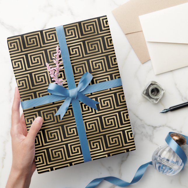 Papier Cadeau Motif carrelé noir Art déco or (Cadeaux)
