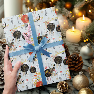 Papier Cadeau Motif céleste personnalisé de Noël boho chic