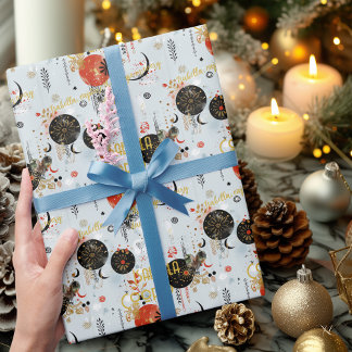 Papier Cadeau Motif céleste personnalisé de Noël boho chic