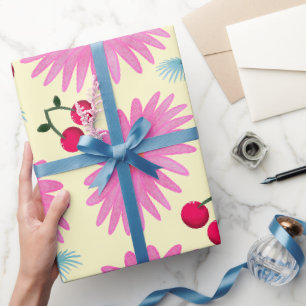 Papier Cadeau Motif Cerise Floral Rose Clair Mignon Kawaii