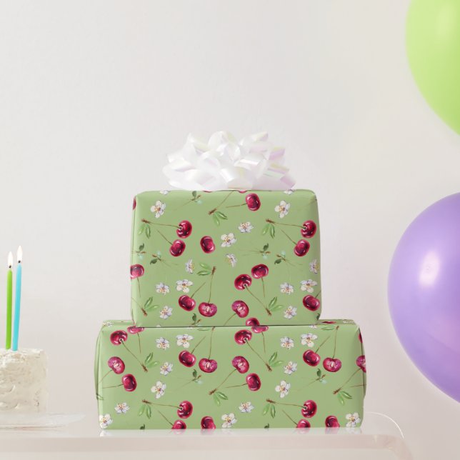 Papier Cadeau Motif Cerise Rouge Sucré (Cadeaux de fête)